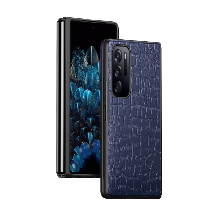 Blue crocodile-texture leather folding phone case for OPPO Find N with camera cutout