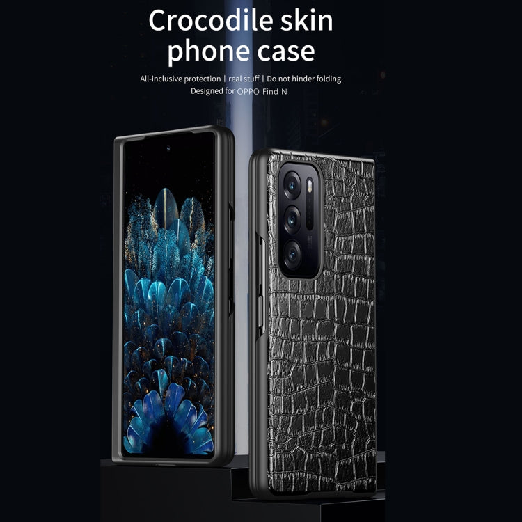 Black crocodile-skin leather folding phone case for OPPO Find N with triple camera holes