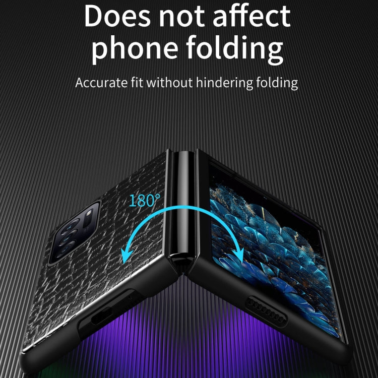 Black crocodile-texture leather folding phone case for OPPO Find N with open hinge clearance
