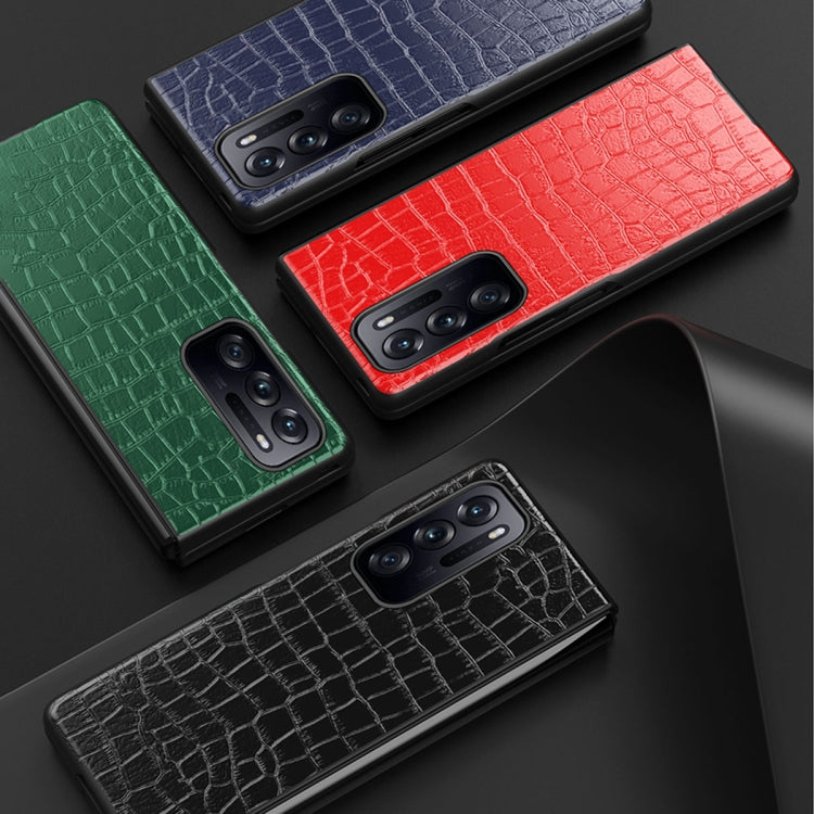 Crocodile-texture leather folding phone cases in green, red, blue, and black for OPPO Find N