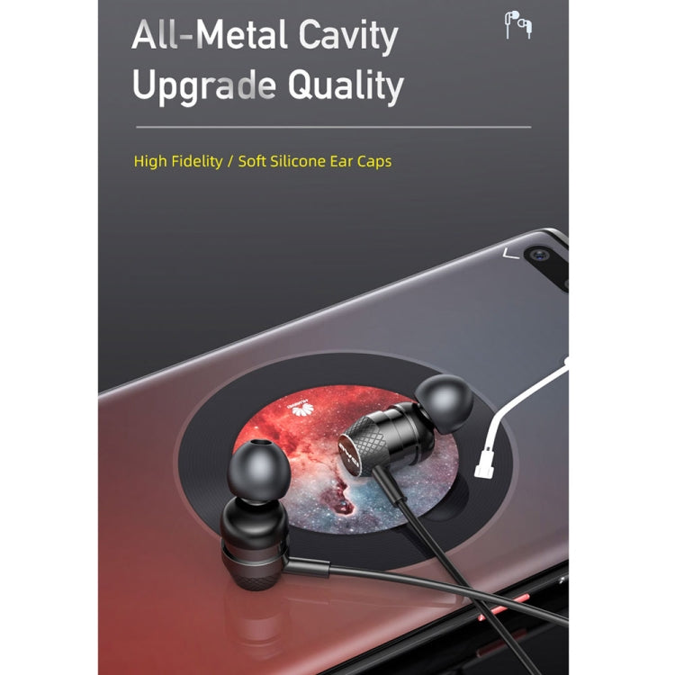 Black wired in-ear earphones with earbuds and USB-C connector plug