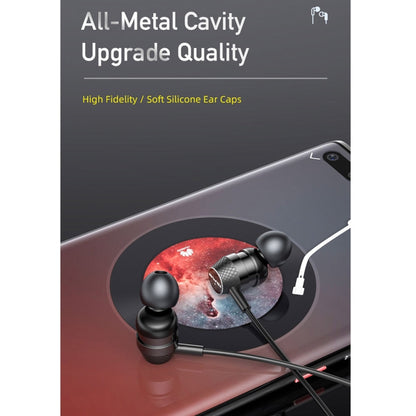 Black wired in-ear earphones with earbuds and USB-C connector plug
