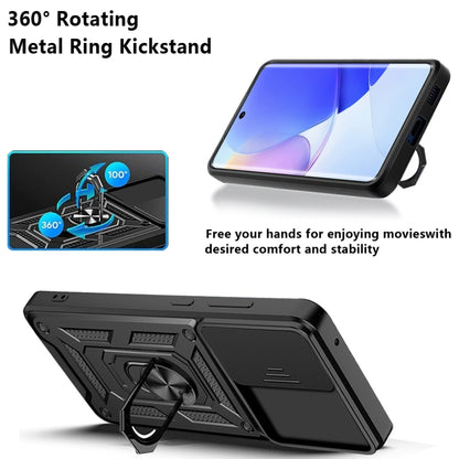 Black rugged phone case with 360° rotating metal ring kickstand