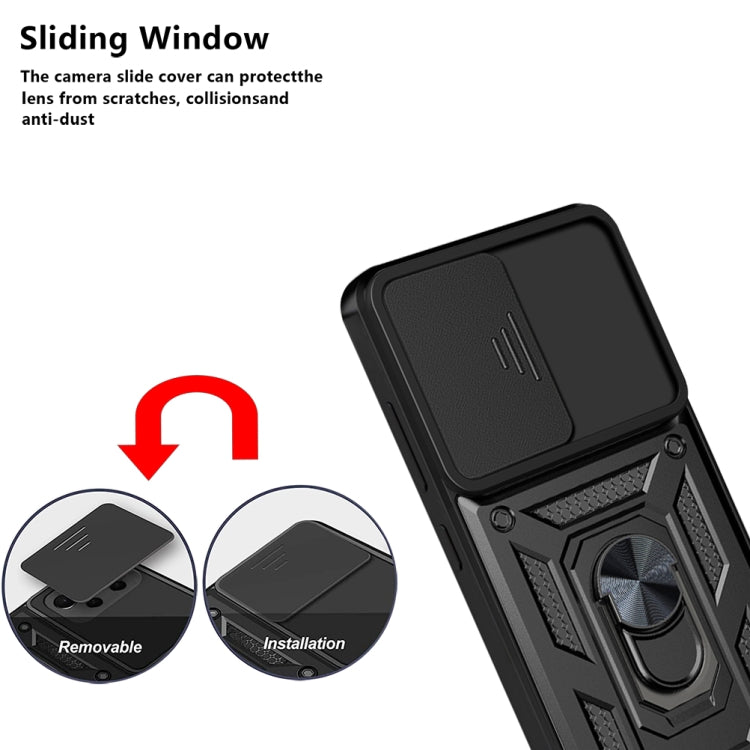 Black sliding camera cover phone case with removable cover shield