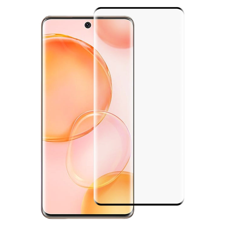 Curved edge tempered glass screen protector film covering the phone front display