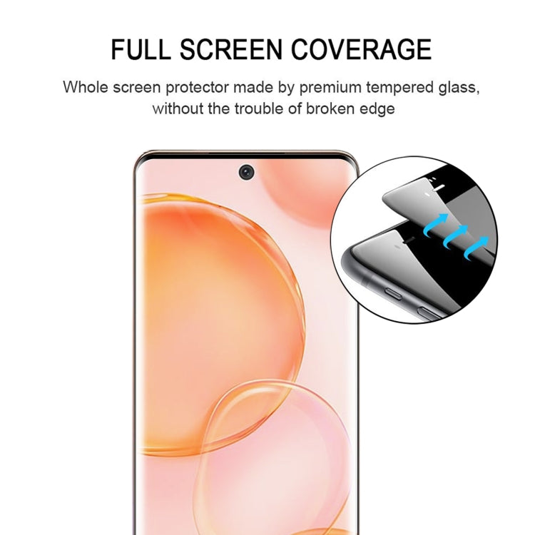 Full-screen tempered glass protector with curved fit over the phone display
