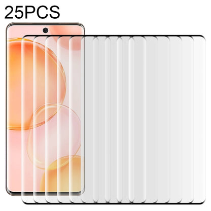 Pack of multiple clear tempered glass screen protectors with curved edges