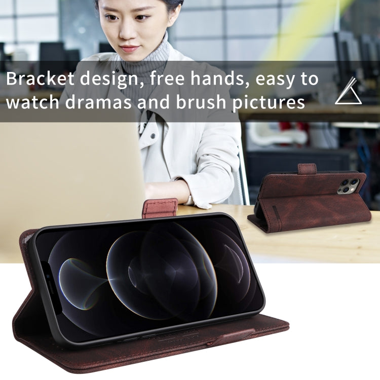 Brown leather stand phone case with magnetic clasp for hands-free viewing