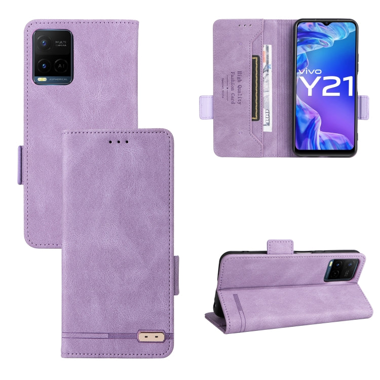 Lavender leather folio phone case with magnetic clasp, card slots, and stand