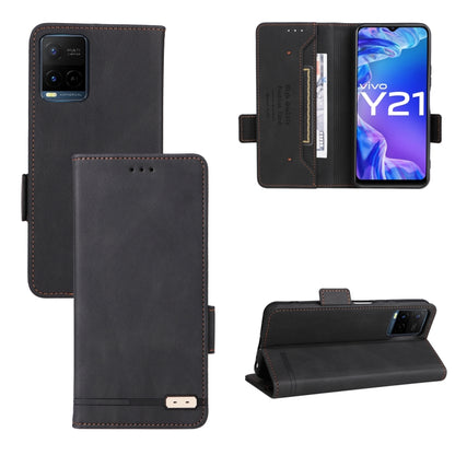 Black leather folio phone case with magnetic clasp, card slots, and stand