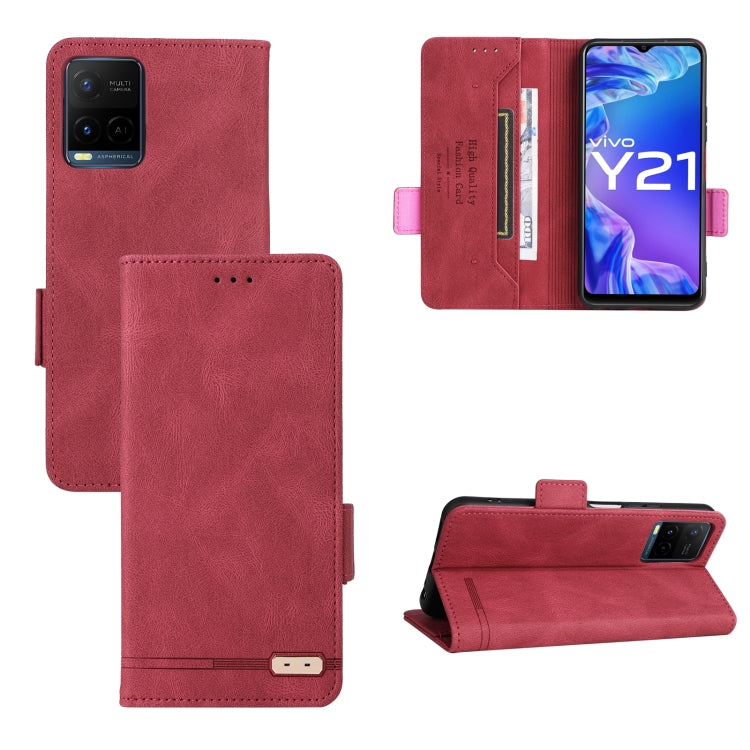 Burgundy leather folio phone case with magnetic clasp, card slots, and stand