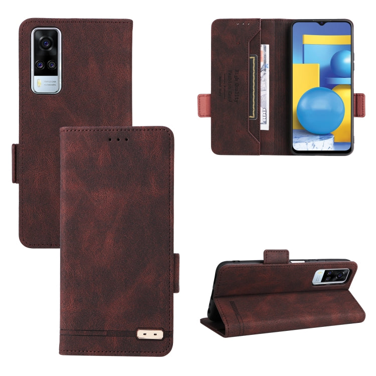 Brown leather wallet phone case set with magnetic clasp and kickstand