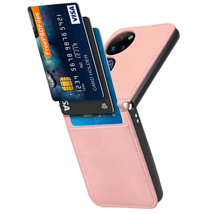 Pink lambskin card-folding phone case for Huawei P50 Pocket, holding cards in front slot