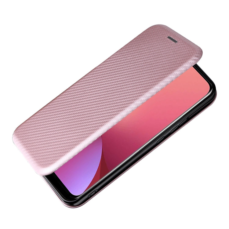 Pink carbon fiber texture magnetic flip case for Xiaomi 12 Pro, angled closed view