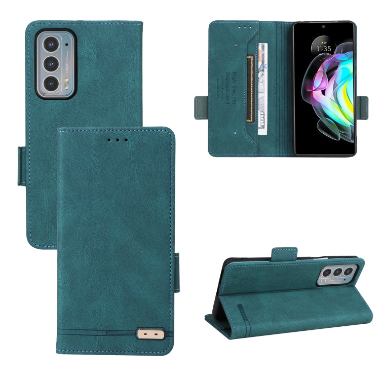 Teal magnetic clasp leather phone case with folio flap, card slot, and camera cutout