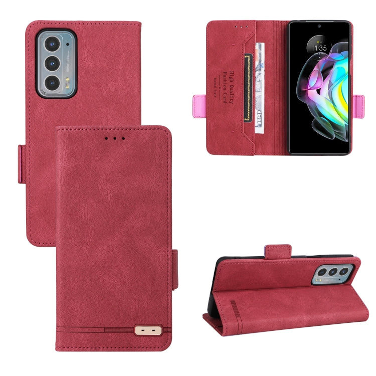 Magnetic clasp leather phone wallet case, dusty rose red with stitched front flap