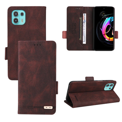 Brown leather folio phone case set, with magnetic clasp and card slot panel