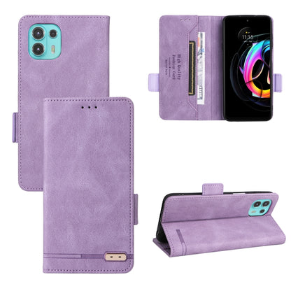 Purple folio leather phone case with magnetic clasp, card holder, and stand for viewing