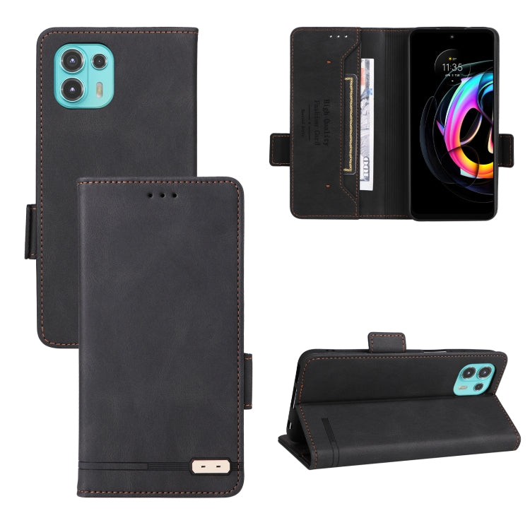 Magnetic clasp leather phone wallet case, dark gray with brown stitching and fold flap