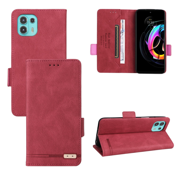 Magnetic clasp leather phone wallet case, rose red with stitched magnetic clasp flap