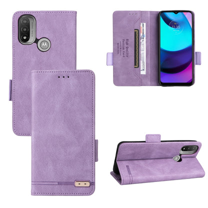 Purple magnetic leather phone case with folio cover, card slot, and kickstand support