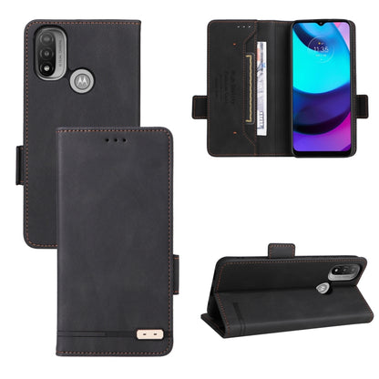Magnetic clasp leather phone wallet case, dark brown with stitched front cover