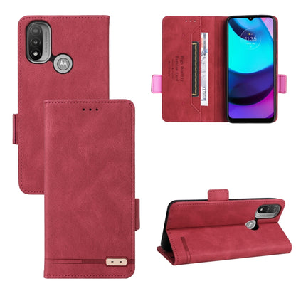 Magnetic clasp leather phone wallet case, pinkish red with stitched front cover