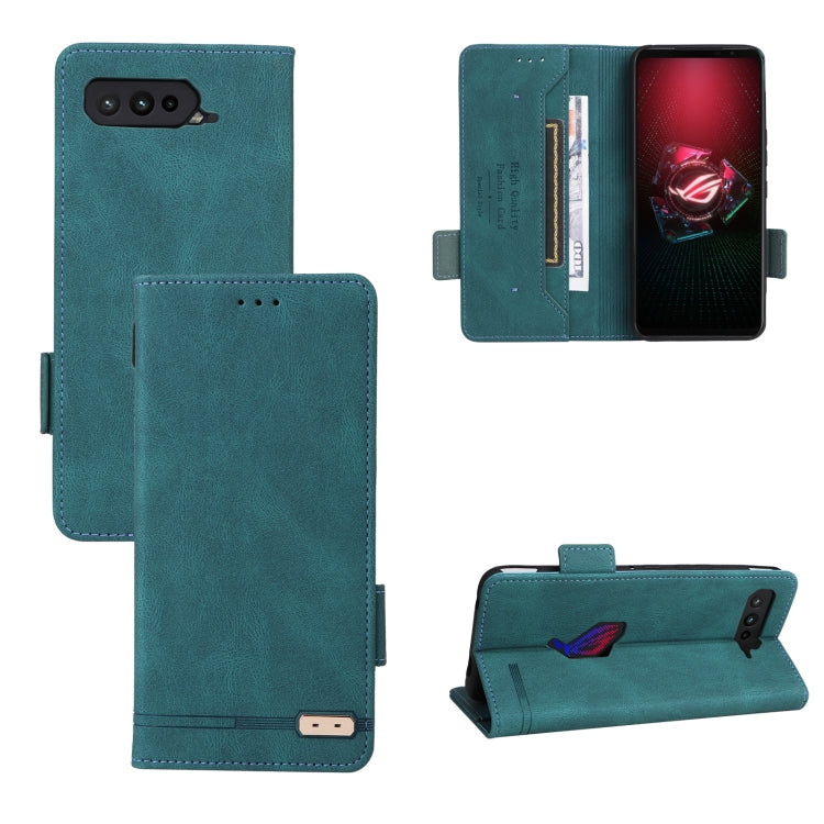 Teal leather phone case with magnetic clasp, front cover, card slot, and camera cutout