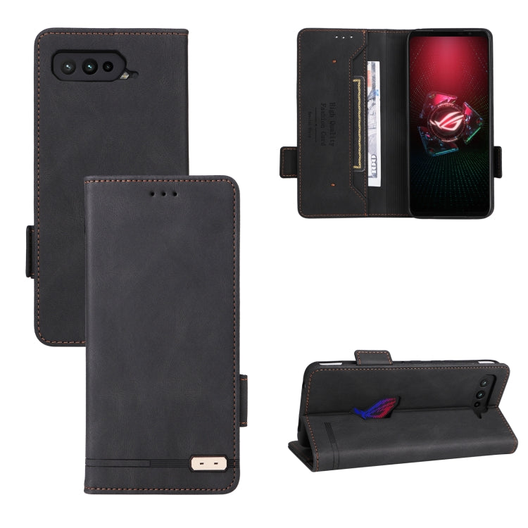 Magnetic clasp leather phone wallet case, black with brown stitching and front flap