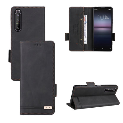 Magnetic clasp leather phone wallet case, charcoal black with stitched fold flap