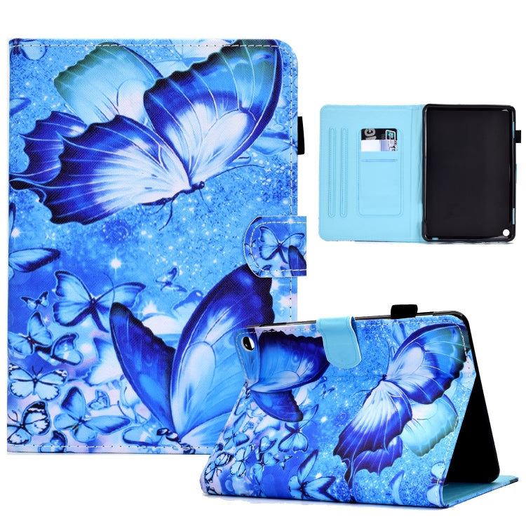 Blue butterfly leather tablet case with fold stand and pen slot detail