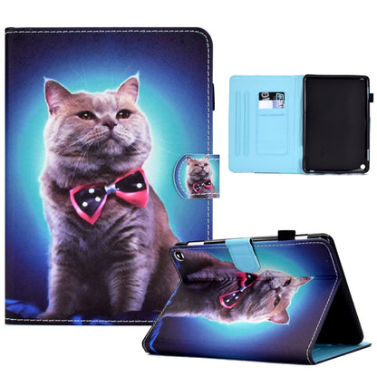 Leather tablet case with sewing pen slot, cat bow tie print, folio stand and card holder