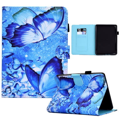Blue butterfly leather tablet case with pen slot and flip stand for viewing