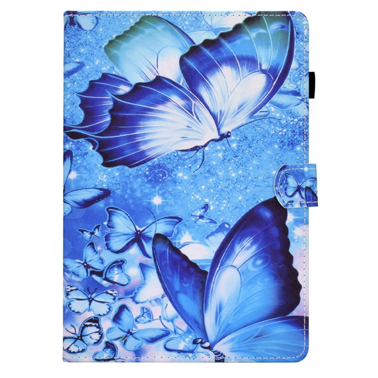 Blue butterfly print folio tablet case with pen slot, front cover view