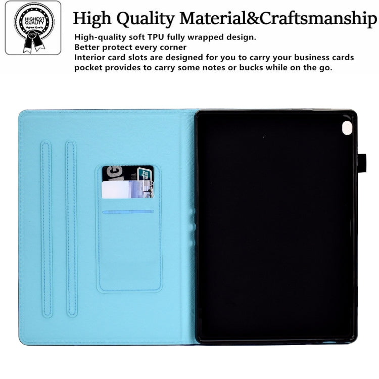 Blue tablet folio case with pen slot and card slots, open cover with black tablet