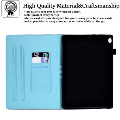 Blue tablet folio case with pen slot and card slots, open cover with black tablet