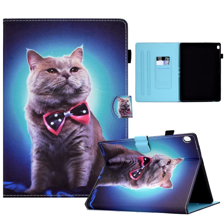 Blue-purple cat portrait folio tablet case with pen slot and folding stand