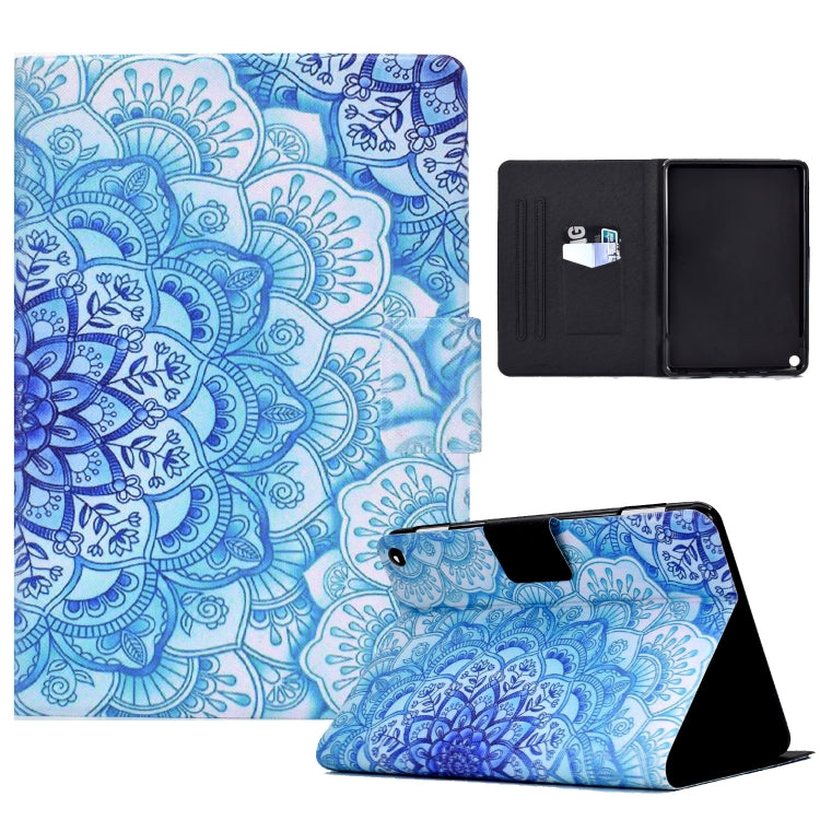 Blue and white mandala tablet folio case with kickstand and card slots