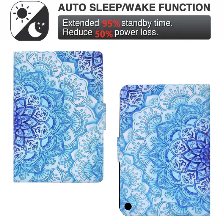 Blue and white mandala tablet folio case with auto sleep/wake function
