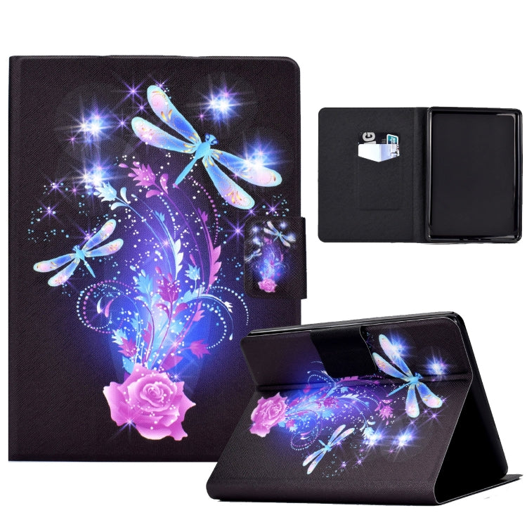 Tablet cover folio case with dark blue dragonfly floral print, open front and card slots