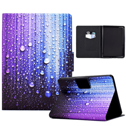 Purple-blue water droplet tablet case with kickstand; open flap reveals inner black panels