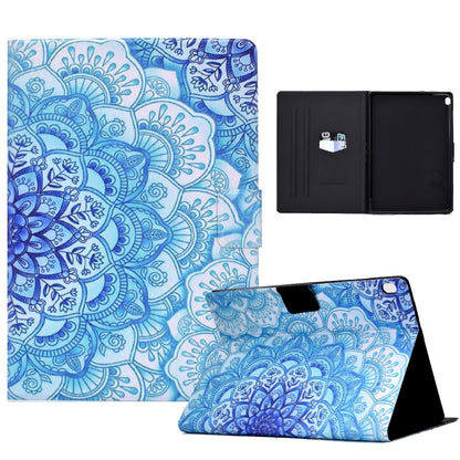 Printed blue mandala tablet case with flip stand and black interior