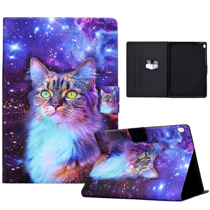 TPU tablet case with galaxy cat print, open folio with inner slots and card pocket