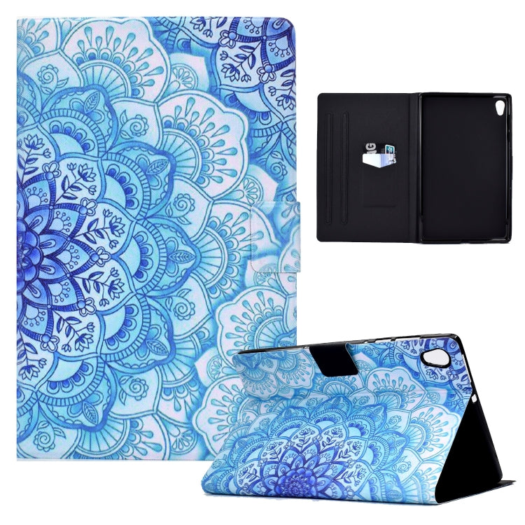 Blue floral mandala tablet case with flip cover stand and black inner shell