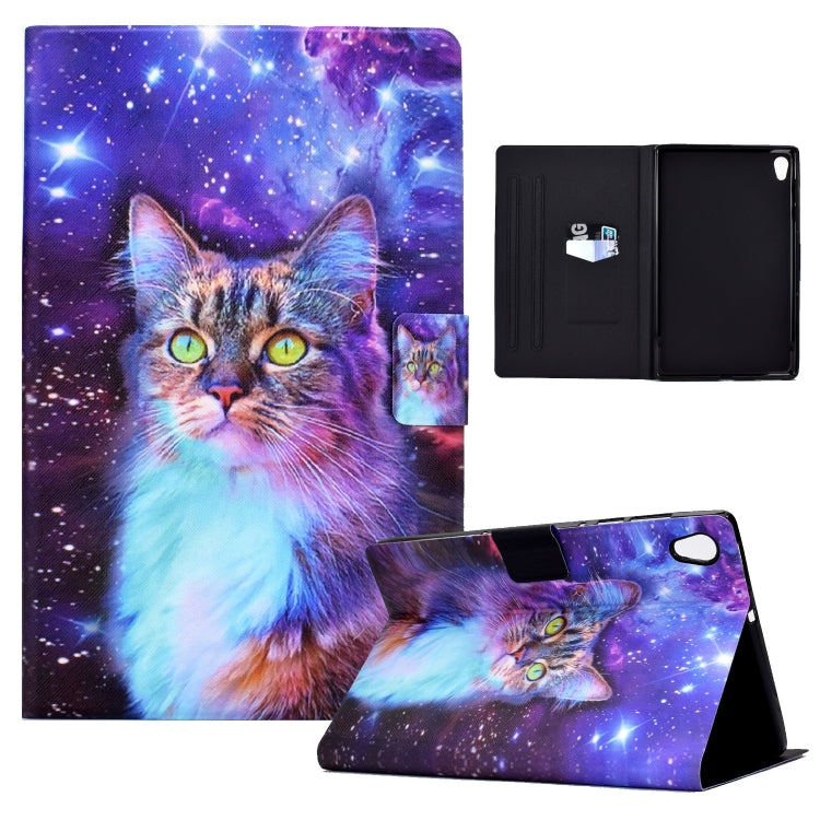 TPU tablet case with galaxy cat print, folio stand and open inner cover with slots