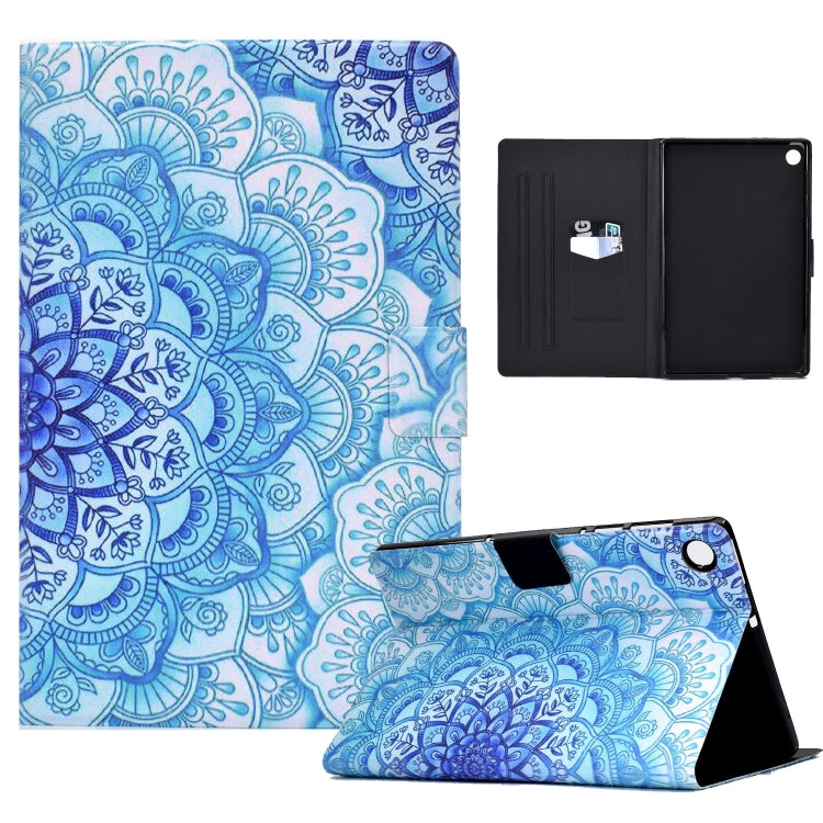 Blue mandala folio tablet case with flip cover stand and black card slot panel