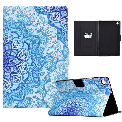 Blue mandala folio tablet case with flip cover stand and black card slot panel