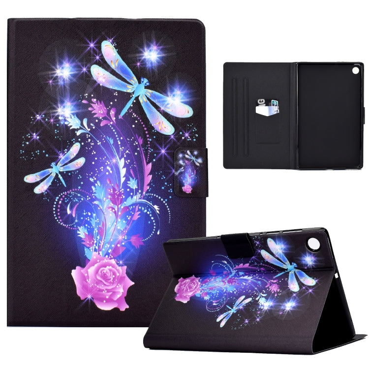 Tablet cover folio case featuring dark blue dragonfly floral print with stand and flap