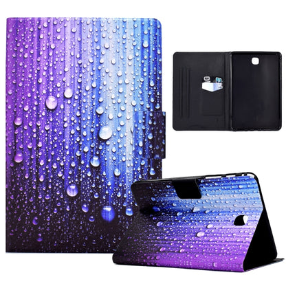 Purple-blue water droplet tablet case with kickstand; open cover shows black interior
