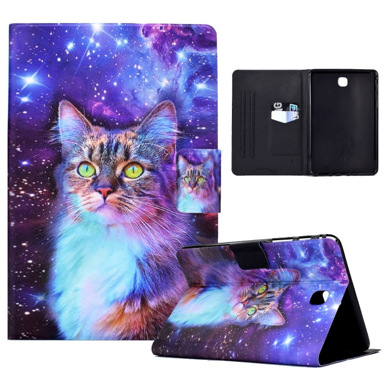Galaxy cat printed folio tablet case with stand and rear cover, black interior